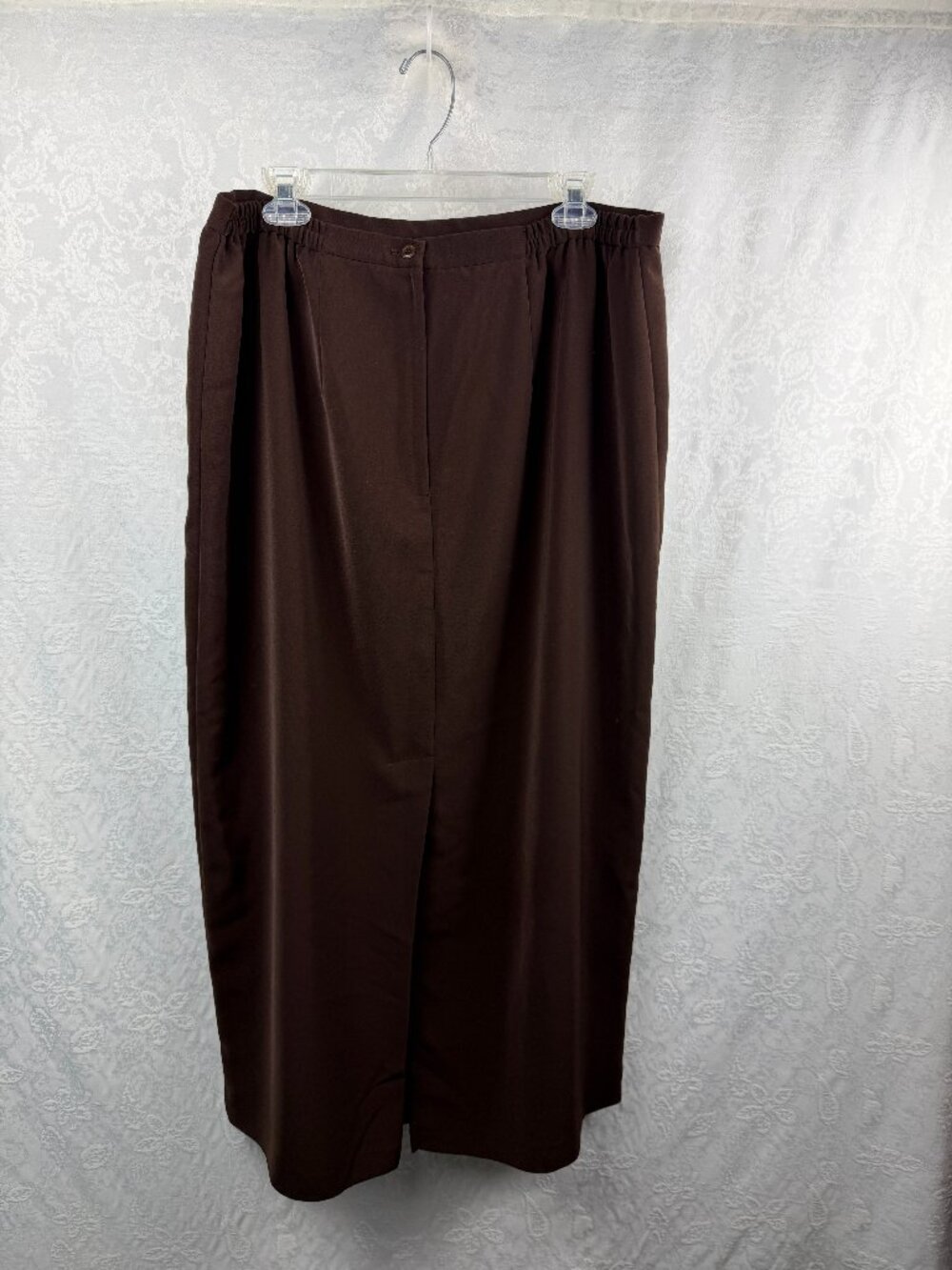 Dressbarn Women’s 18W Brown Pull-On Dress Pants Wide Leg Elastic Waist 37" Long